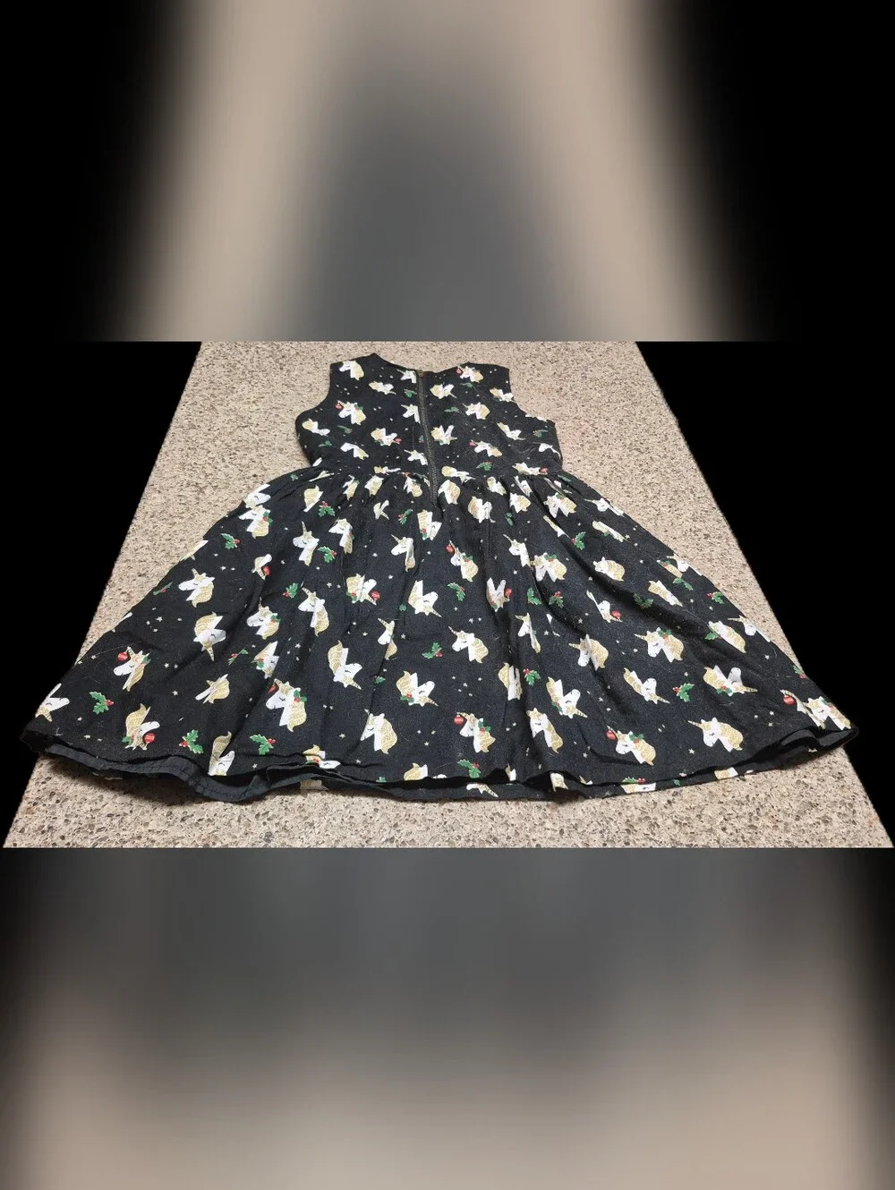 Carter's Kid Girls Size 8 Christmas Unicorn Dress Black Gold Glitter Holiday